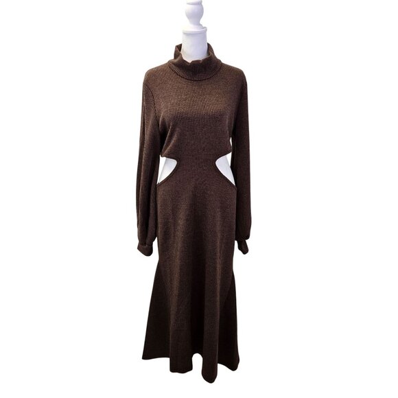 NWT WeWoreWhat Wide Rib Cutout Sweater Midi Dress in Cacao Size XL - Picture 1 of 10